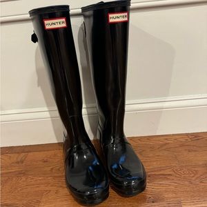 Hunter boots, black, size 8 black glossy